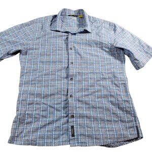 Cabela’s CoolMax Shirt Mens Medium Blue Short Sleeve Outdoor Fishing Hike Plaid